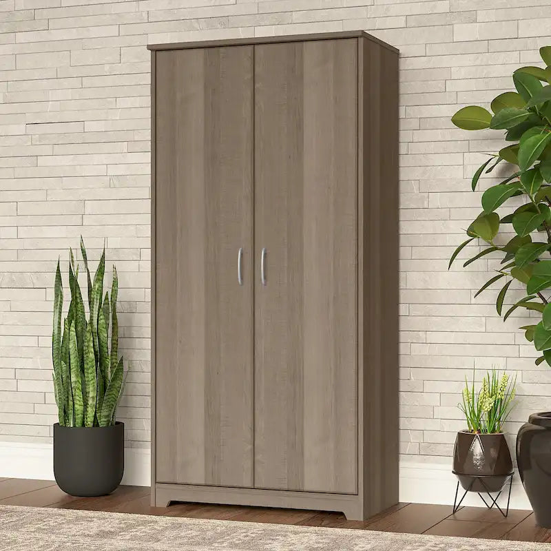 Armadietto alto a 2 ante con ripiani regolabili White / Ash Gray / Heather Gray / Modern Gray / Reclaimed Pine / Modern Walnut / Harvest Cherry / Espresso Oak per 1 persona
