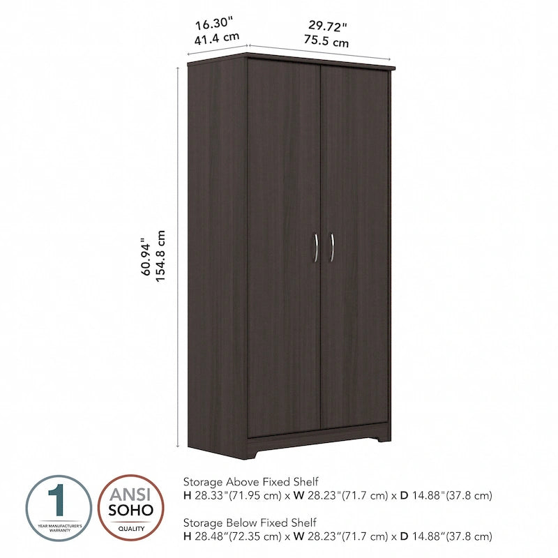 Armadietto alto a 2 ante con ripiani regolabili White / Ash Gray / Heather Gray / Modern Gray / Reclaimed Pine / Modern Walnut / Harvest Cherry / Espresso Oak per 1 persona