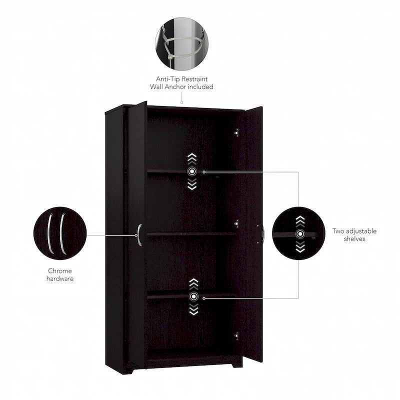 Armadietto alto a 2 ante con ripiani regolabili White / Ash Gray / Heather Gray / Modern Gray / Reclaimed Pine / Modern Walnut / Harvest Cherry / Espresso Oak per 1 persona