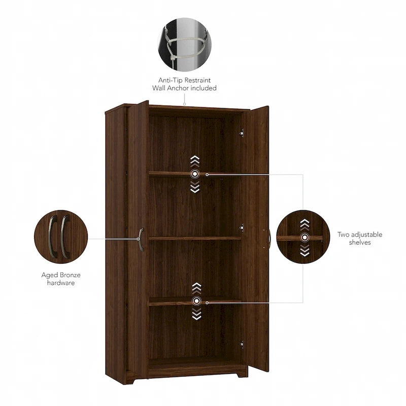 Armadietto alto a 2 ante con ripiani regolabili White / Ash Gray / Heather Gray / Modern Gray / Reclaimed Pine / Modern Walnut / Harvest Cherry / Espresso Oak per 1 persona