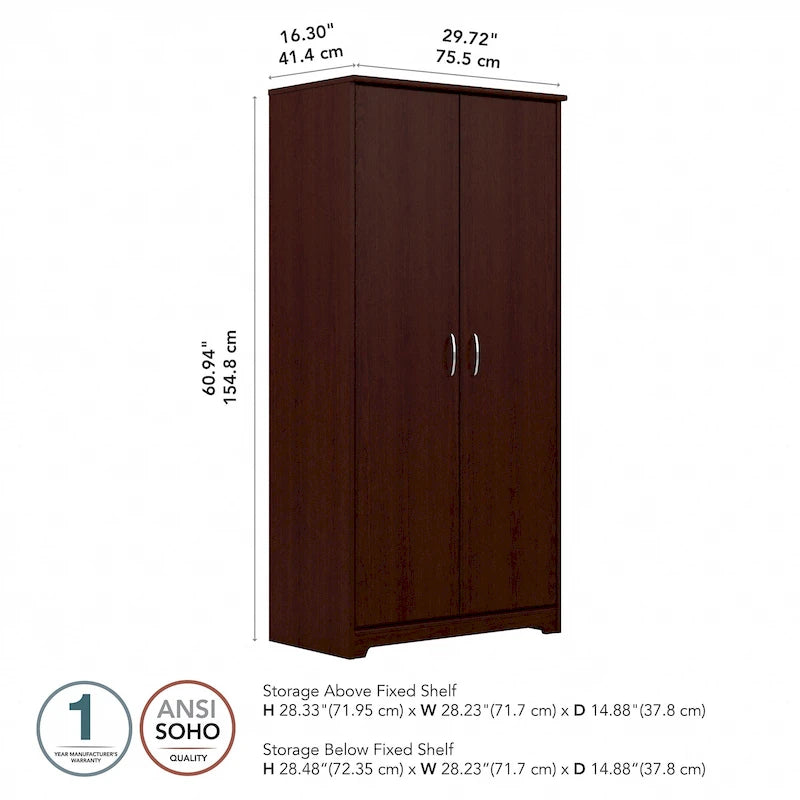 Armadietto alto a 2 ante con ripiani regolabili White / Ash Gray / Heather Gray / Modern Gray / Reclaimed Pine / Modern Walnut / Harvest Cherry / Espresso Oak per 1 persona