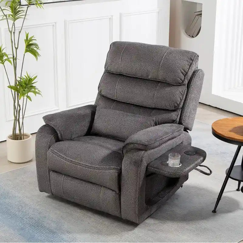 Poltrona Reclinabile Elettrica Doppia con Motore, con Funzione Alzapersona, Riscaldamento, Massaggio e Cuscino Lombare, in Crema / Grigio / Beige / Marrone, per 1 Persona