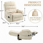 Poltrona Reclinabile Elettrica Doppia con Motore, con Funzione Alzapersona, Riscaldamento, Massaggio e Cuscino Lombare, in Crema / Grigio / Beige / Marrone, per 1 Persona