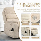 Poltrona Reclinabile Elettrica Doppia con Motore, con Funzione Alzapersona, Riscaldamento, Massaggio e Cuscino Lombare, in Crema / Grigio / Beige / Marrone, per 1 Persona