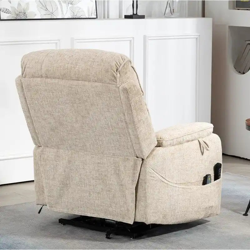 Poltrona Reclinabile Elettrica Doppia con Motore, con Funzione Alzapersona, Riscaldamento, Massaggio e Cuscino Lombare, in Crema / Grigio / Beige / Marrone, per 1 Persona