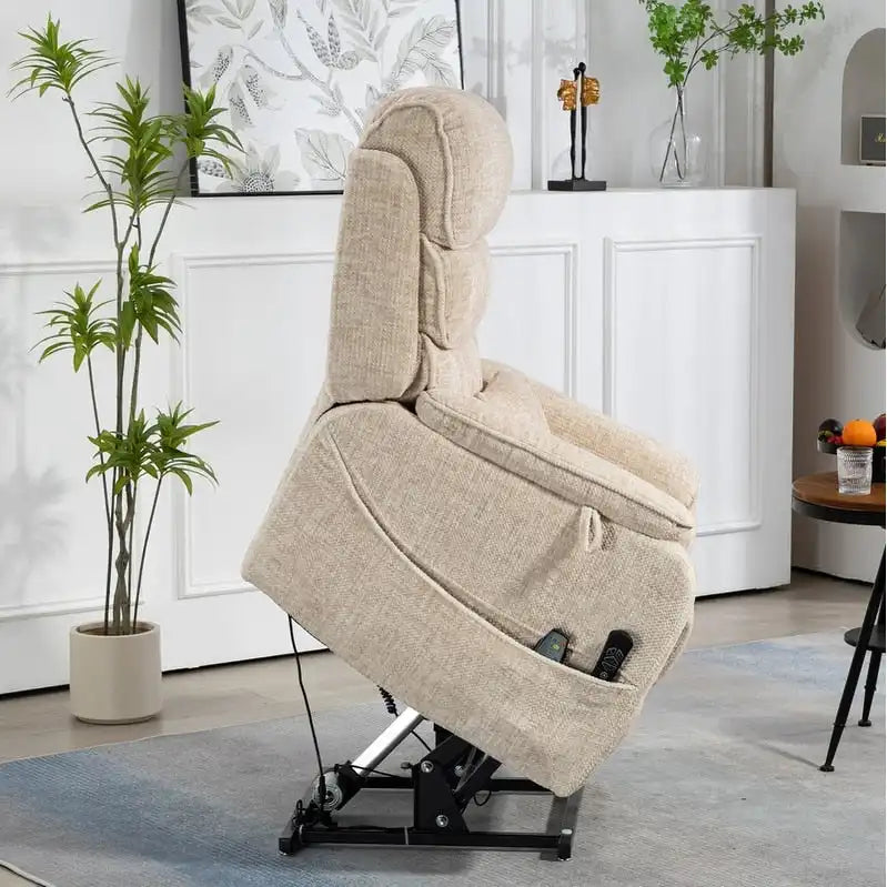 Poltrona Reclinabile Elettrica Doppia con Motore, con Funzione Alzapersona, Riscaldamento, Massaggio e Cuscino Lombare, in Crema / Grigio / Beige / Marrone, per 1 Persona