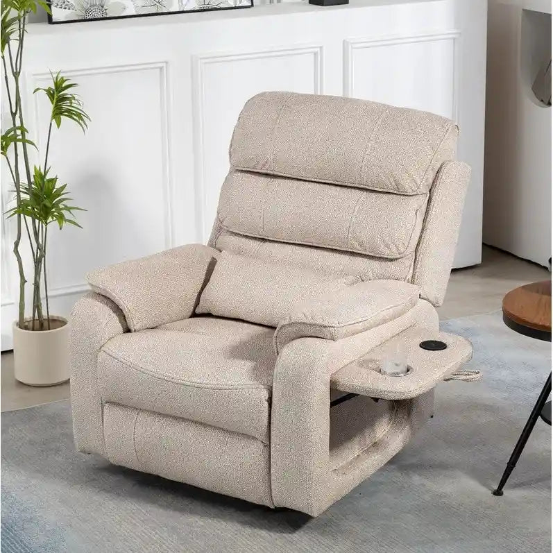 Poltrona Reclinabile Elettrica Doppia con Motore, con Funzione Alzapersona, Riscaldamento, Massaggio e Cuscino Lombare, in Crema / Grigio / Beige / Marrone, per 1 Persona