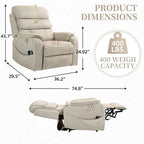 Poltrona Reclinabile Elettrica Doppia con Motore, con Funzione Alzapersona, Riscaldamento, Massaggio e Cuscino Lombare, in Crema / Grigio / Beige / Marrone, per 1 Persona