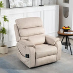 Poltrona Reclinabile Elettrica Doppia con Motore, con Funzione Alzapersona, Riscaldamento, Massaggio e Cuscino Lombare, in Crema / Grigio / Beige / Marrone, per 1 Persona