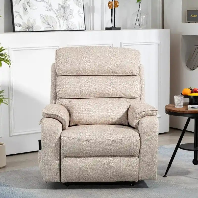 Poltrona Reclinabile Elettrica Doppia con Motore, con Funzione Alzapersona, Riscaldamento, Massaggio e Cuscino Lombare, in Crema / Grigio / Beige / Marrone, per 1 Persona