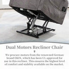 Poltrona Reclinabile Elettrica Doppia con Motore, con Funzione Alzapersona, Riscaldamento, Massaggio e Cuscino Lombare, in Crema / Grigio / Beige / Marrone, per 1 Persona
