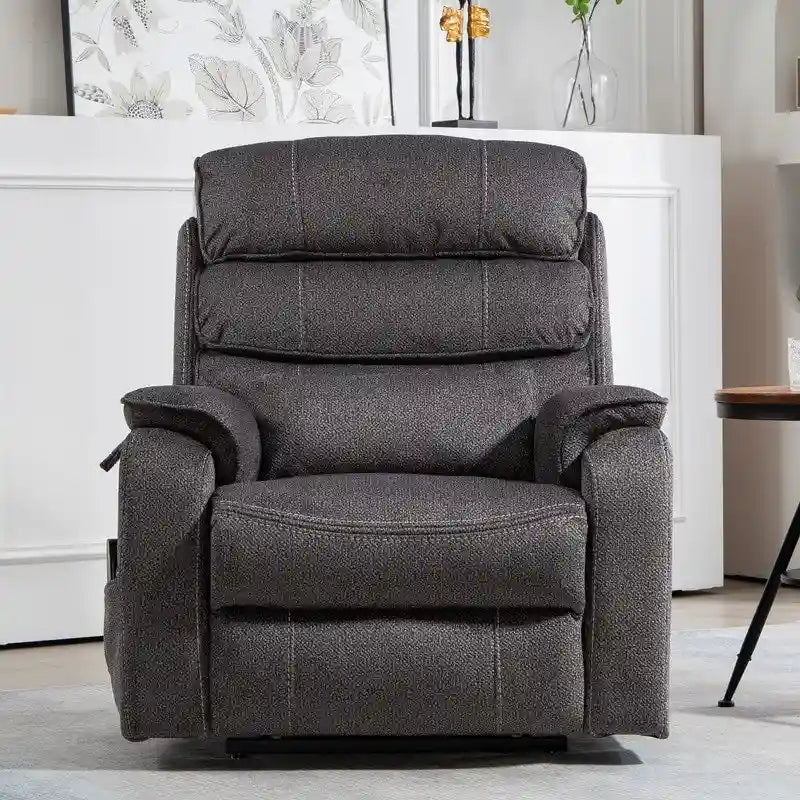 Poltrona Reclinabile Elettrica Doppia con Motore, con Funzione Alzapersona, Riscaldamento, Massaggio e Cuscino Lombare, in Crema / Grigio / Beige / Marrone, per 1 Persona