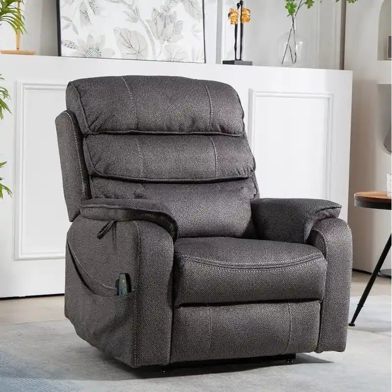 Poltrona Reclinabile Elettrica Doppia con Motore, con Funzione Alzapersona, Riscaldamento, Massaggio e Cuscino Lombare, in Crema / Grigio / Beige / Marrone, per 1 Persona