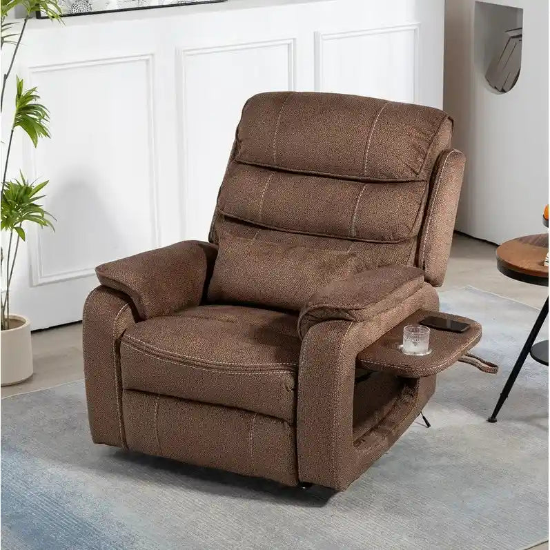 Poltrona Reclinabile Elettrica Doppia con Motore, con Funzione Alzapersona, Riscaldamento, Massaggio e Cuscino Lombare, in Crema / Grigio / Beige / Marrone, per 1 Persona