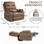 Poltrona Reclinabile Elettrica Doppia con Motore, con Funzione Alzapersona, Riscaldamento, Massaggio e Cuscino Lombare, in Crema / Grigio / Beige / Marrone, per 1 Persona