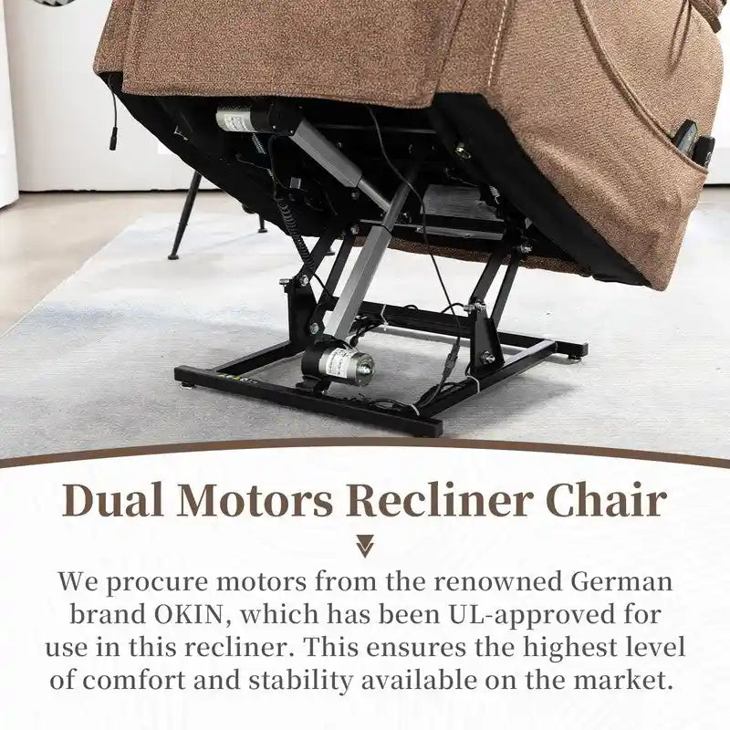 Poltrona Reclinabile Elettrica Doppia con Motore, con Funzione Alzapersona, Riscaldamento, Massaggio e Cuscino Lombare, in Crema / Grigio / Beige / Marrone, per 1 Persona