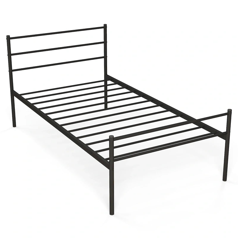 Letto a piattaforma singolo in metallo nero/argento con testiera e pediera