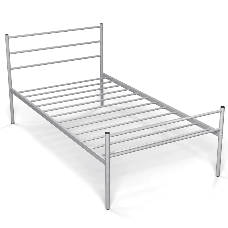 Letto a piattaforma singolo in metallo nero/argento con testiera e pediera