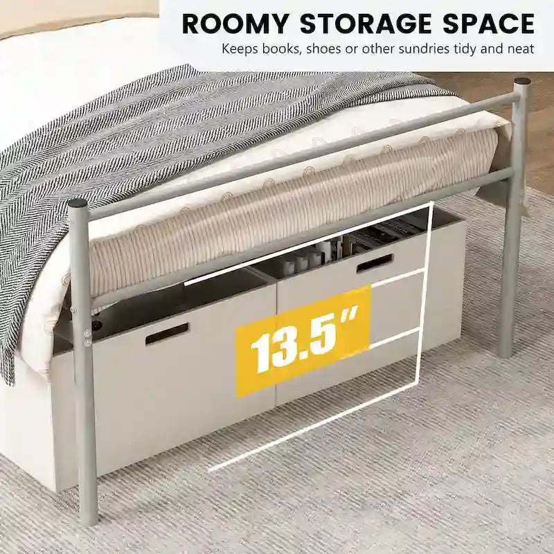 Letto a piattaforma singolo in metallo nero/argento con testiera e pediera