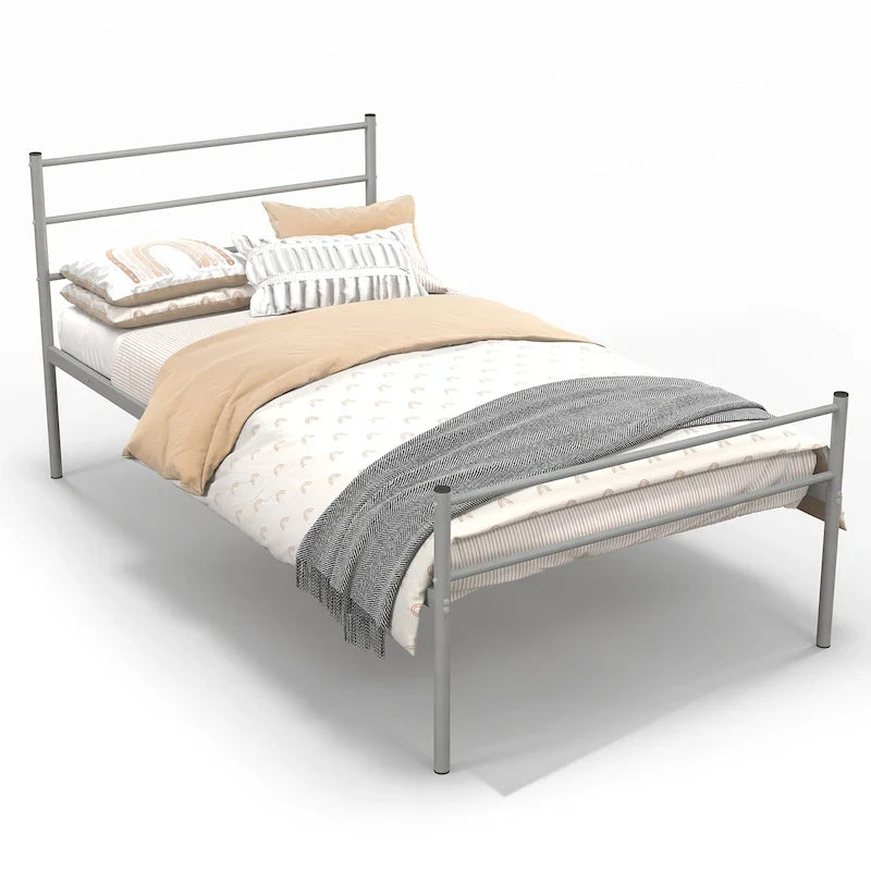 Letto a piattaforma singolo in metallo nero/argento con testiera e pediera