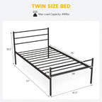 Letto a piattaforma singolo in metallo nero/argento con testiera e pediera