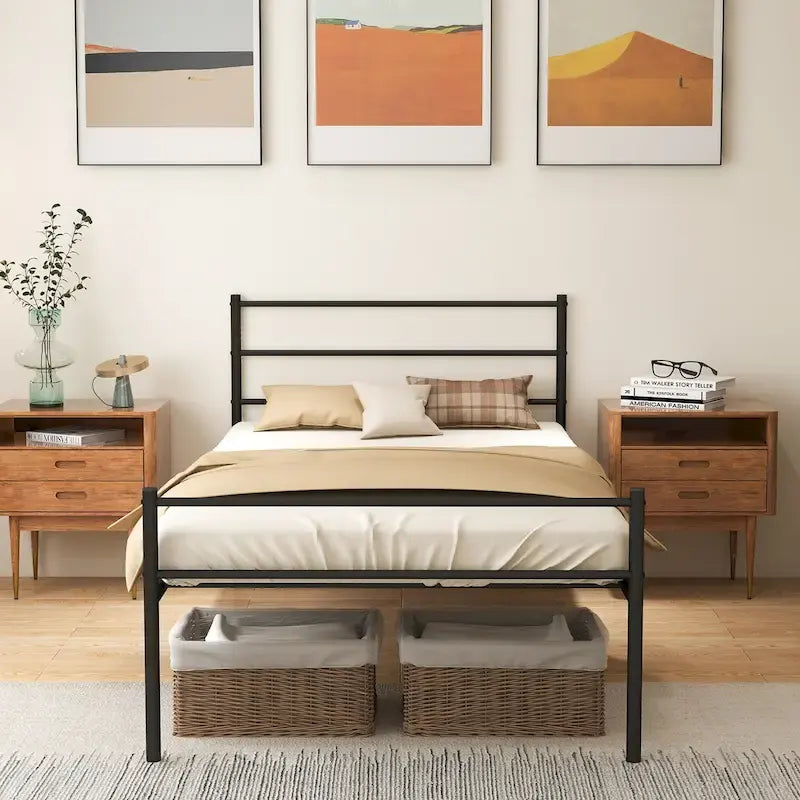 Letto a piattaforma singolo in metallo nero/argento con testiera e pediera