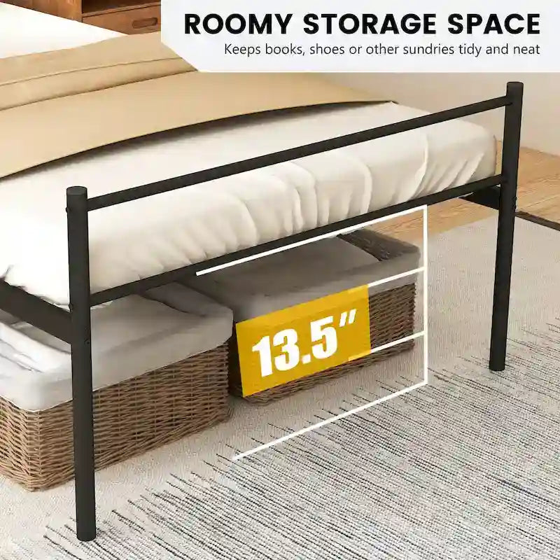Letto a piattaforma singolo in metallo nero/argento con testiera e pediera