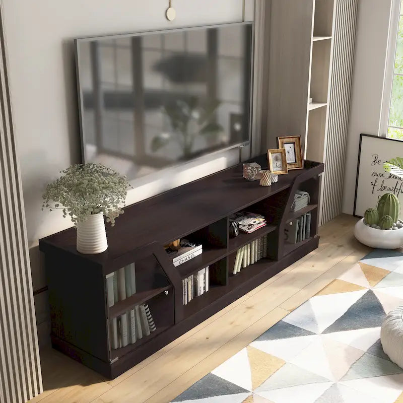 Mobile TV contemporaneo espresso con contenitore, adatto a TV fino a 68"