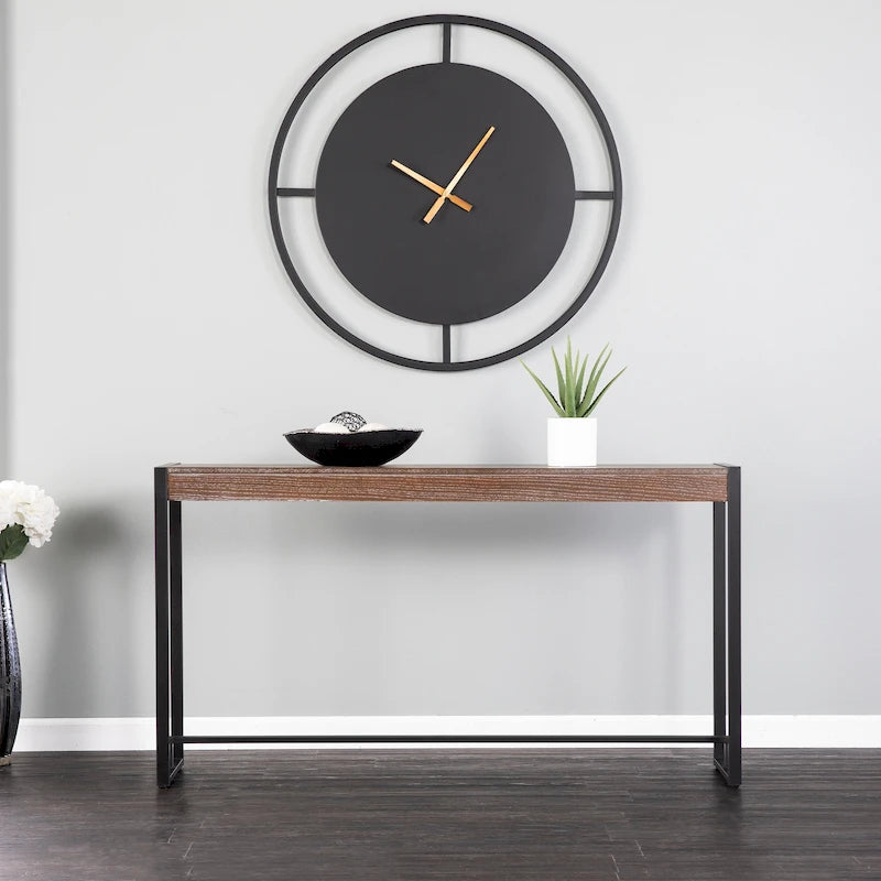 Rovere Bruciato / Grigio Invecchiato / Tabacco Scuro / Grigio Moka / Tavolino Consolle Industriale Stretto Nero in MDF per 1 Persona