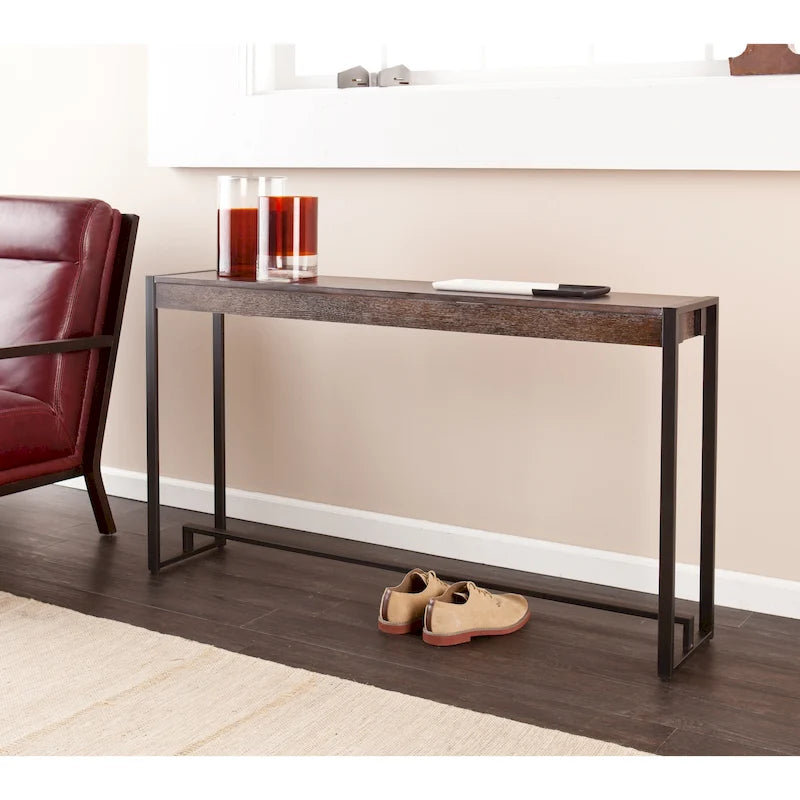 Rovere Bruciato / Grigio Invecchiato / Tabacco Scuro / Grigio Moka / Tavolino Consolle Industriale Stretto Nero in MDF per 1 Persona