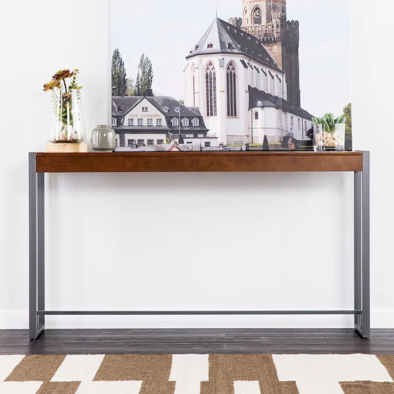 Rovere Bruciato / Grigio Invecchiato / Tabacco Scuro / Grigio Moka / Tavolino Consolle Industriale Stretto Nero in MDF per 1 Persona