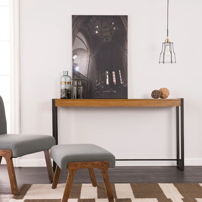 Rovere Bruciato / Grigio Invecchiato / Tabacco Scuro / Grigio Moka / Tavolino Consolle Industriale Stretto Nero in MDF per 1 Persona
