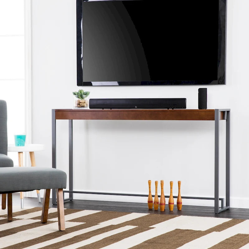 Rovere Bruciato / Grigio Invecchiato / Tabacco Scuro / Grigio Moka / Tavolino Consolle Industriale Stretto Nero in MDF per 1 Persona