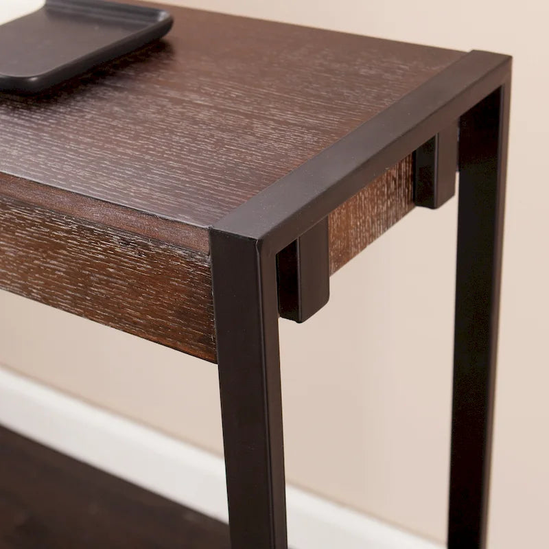 Rovere Bruciato / Grigio Invecchiato / Tabacco Scuro / Grigio Moka / Tavolino Consolle Industriale Stretto Nero in MDF per 1 Persona