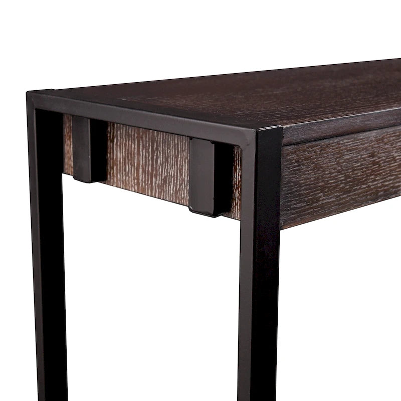 Rovere Bruciato / Grigio Invecchiato / Tabacco Scuro / Grigio Moka / Tavolino Consolle Industriale Stretto Nero in MDF per 1 Persona