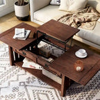 Tavolino da caffè con piano sollevabile stile Mission in legno di gomma grigio antico/rovere scuro con ripiano inferiore per 1 persona