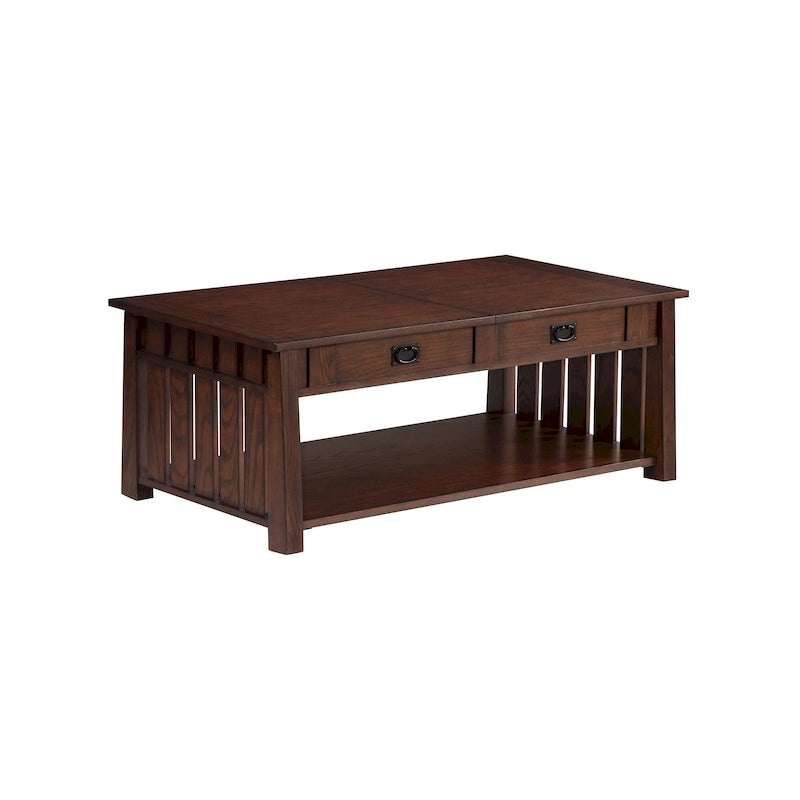 Tavolino da caffè con piano sollevabile stile Mission in legno di gomma grigio antico/rovere scuro con ripiano inferiore per 1 persona