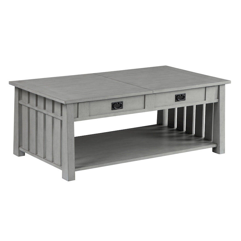 Tavolino da caffè con piano sollevabile stile Mission in legno di gomma grigio antico/rovere scuro con ripiano inferiore per 1 persona