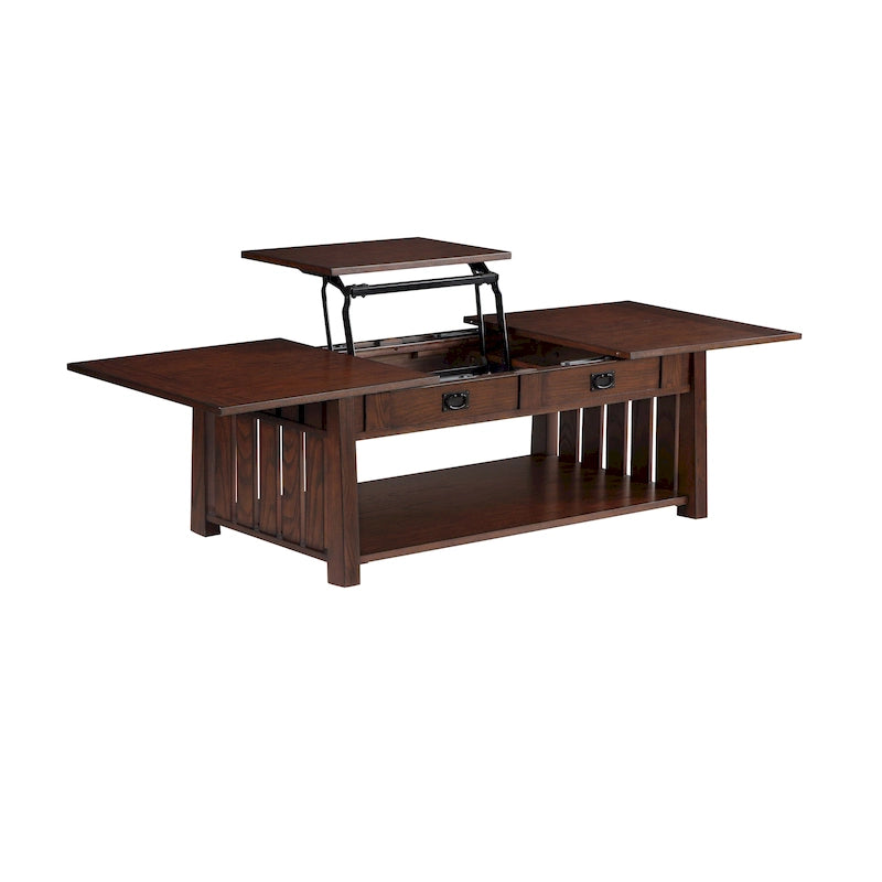 Tavolino da caffè con piano sollevabile stile Mission in legno di gomma grigio antico/rovere scuro con ripiano inferiore per 1 persona