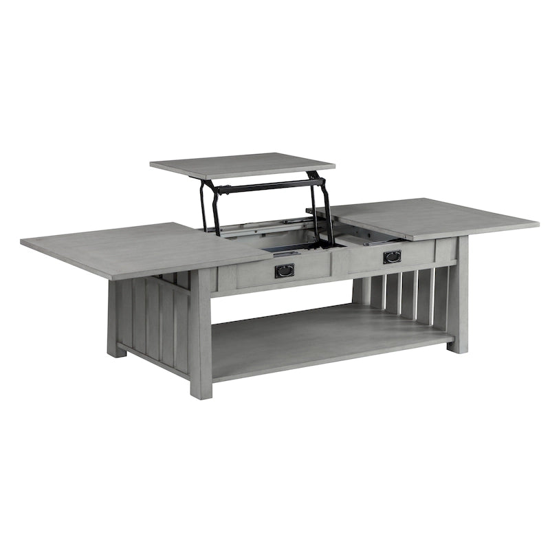 Tavolino da caffè con piano sollevabile stile Mission in legno di gomma grigio antico/rovere scuro con ripiano inferiore per 1 persona