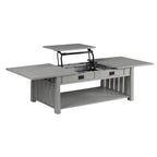 Tavolino da caffè con piano sollevabile stile Mission in legno di gomma grigio antico/rovere scuro con ripiano inferiore per 1 persona