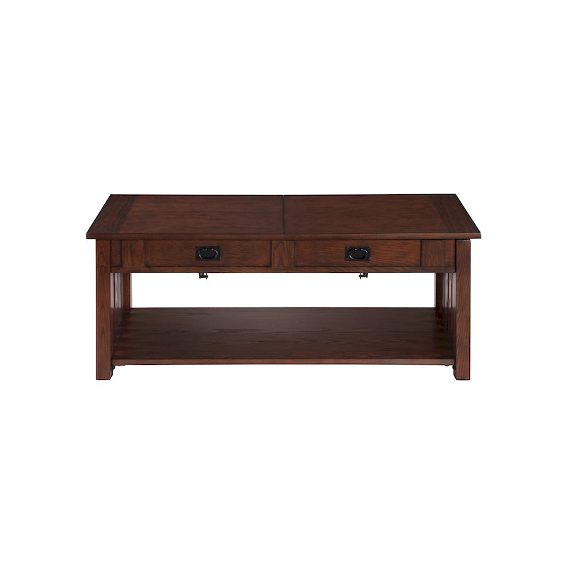 Tavolino da caffè con piano sollevabile stile Mission in legno di gomma grigio antico/rovere scuro con ripiano inferiore per 1 persona