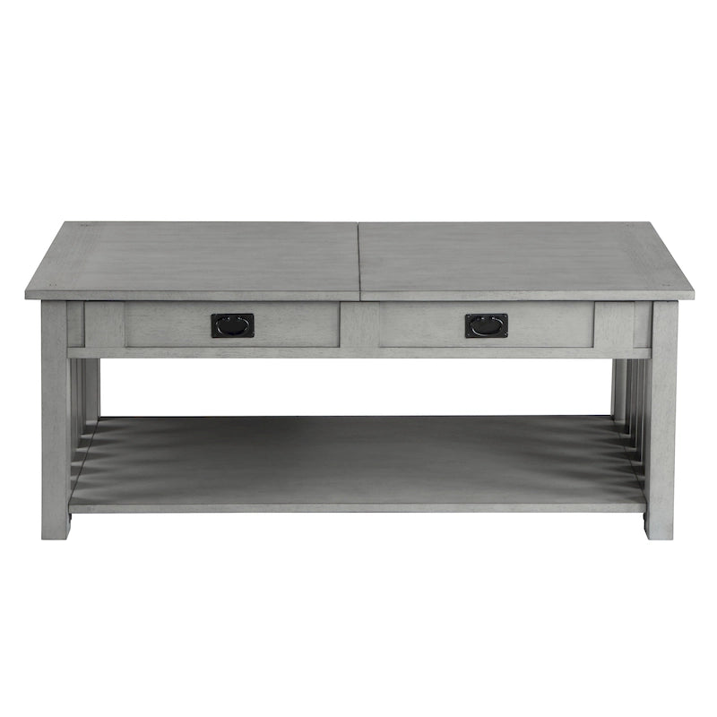 Tavolino da caffè con piano sollevabile stile Mission in legno di gomma grigio antico/rovere scuro con ripiano inferiore per 1 persona