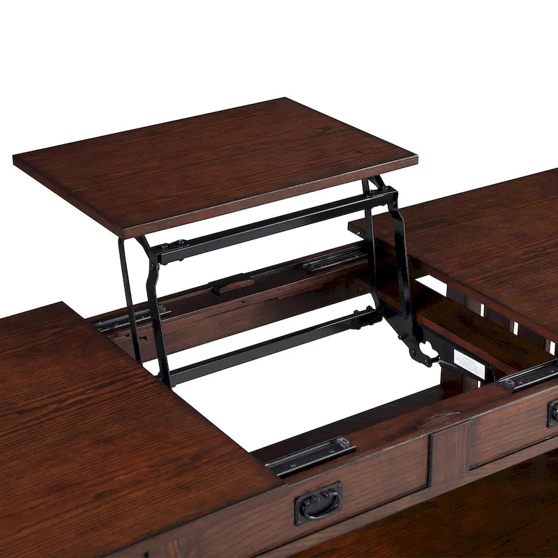 Tavolino da caffè con piano sollevabile stile Mission in legno di gomma grigio antico/rovere scuro con ripiano inferiore per 1 persona