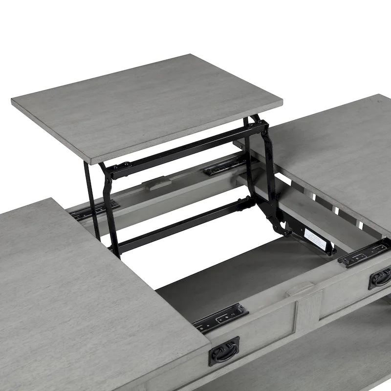 Tavolino da caffè con piano sollevabile stile Mission in legno di gomma grigio antico/rovere scuro con ripiano inferiore per 1 persona
