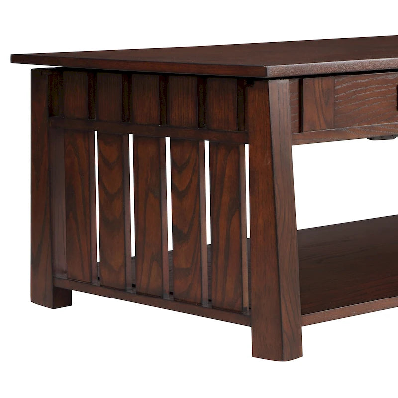 Tavolino da caffè con piano sollevabile stile Mission in legno di gomma grigio antico/rovere scuro con ripiano inferiore per 1 persona