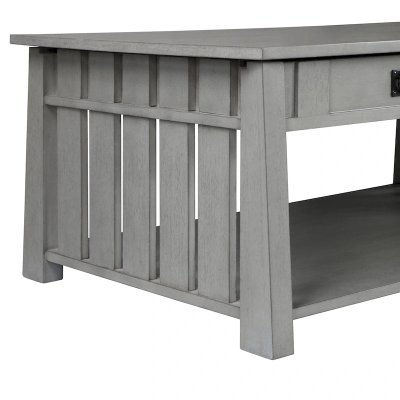 Tavolino da caffè con piano sollevabile stile Mission in legno di gomma grigio antico/rovere scuro con ripiano inferiore per 1 persona