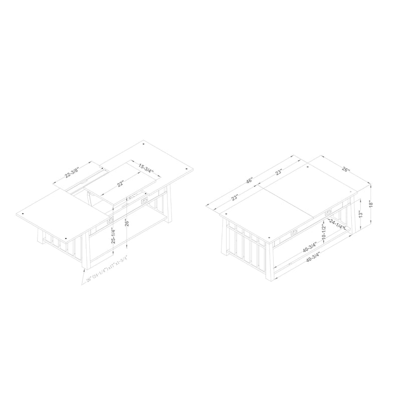 Tavolino da caffè con piano sollevabile stile Mission in legno di gomma grigio antico/rovere scuro con ripiano inferiore per 1 persona
