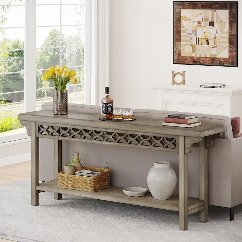 Consolle stretta da fattoria in legno massello grigio/ciliegio/marrone/grigio per 1 persona
