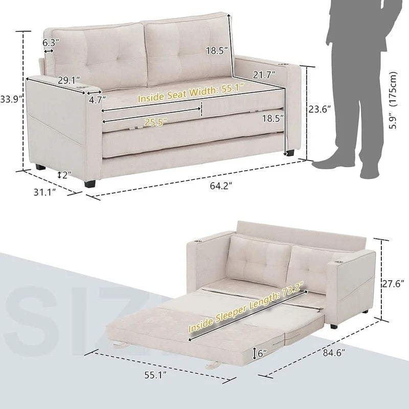 Divano letto a due posti pieghevole, multicolore, per 1-2 persone